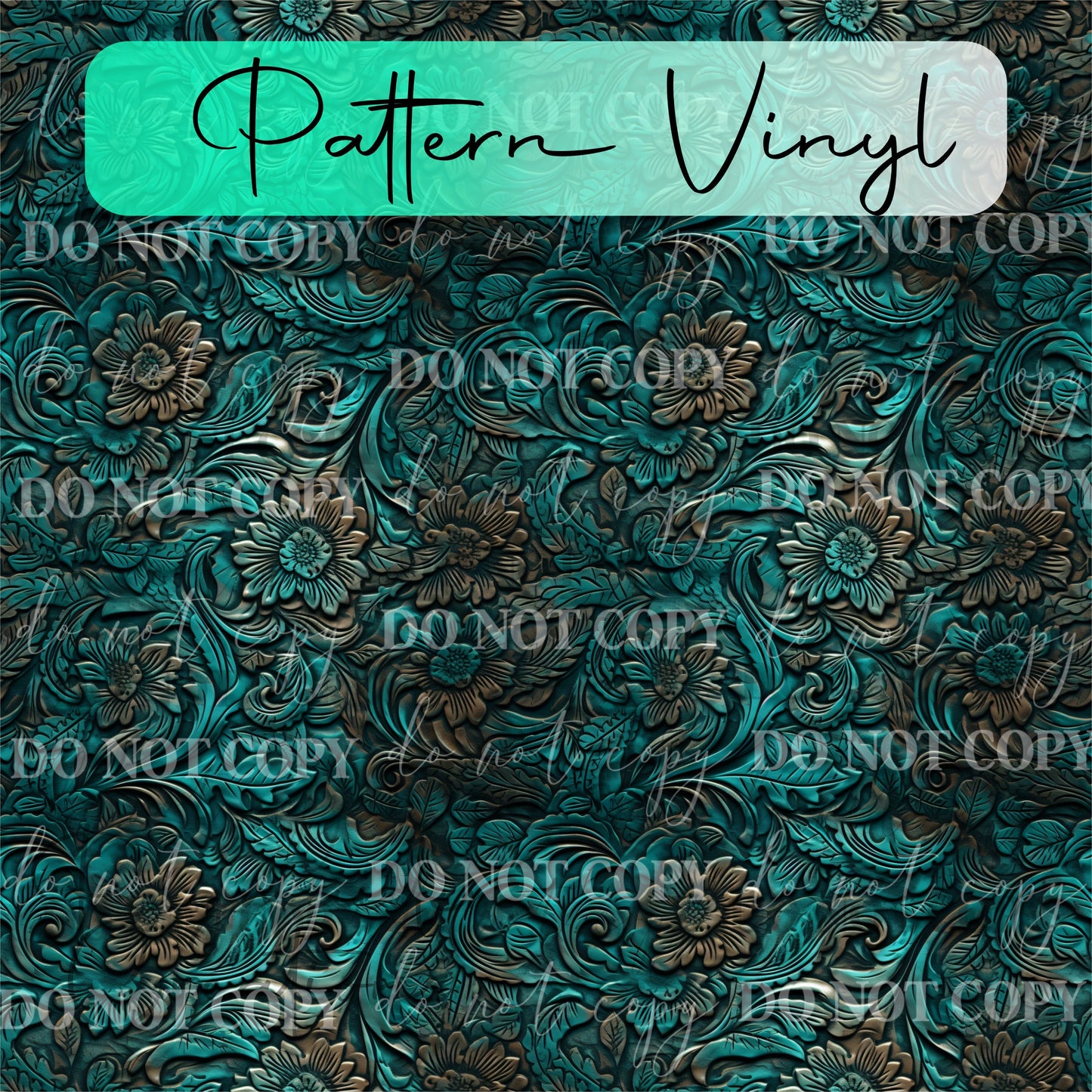 Turquoise Tooled Leather Floral Pattern Vinyl - 12x12