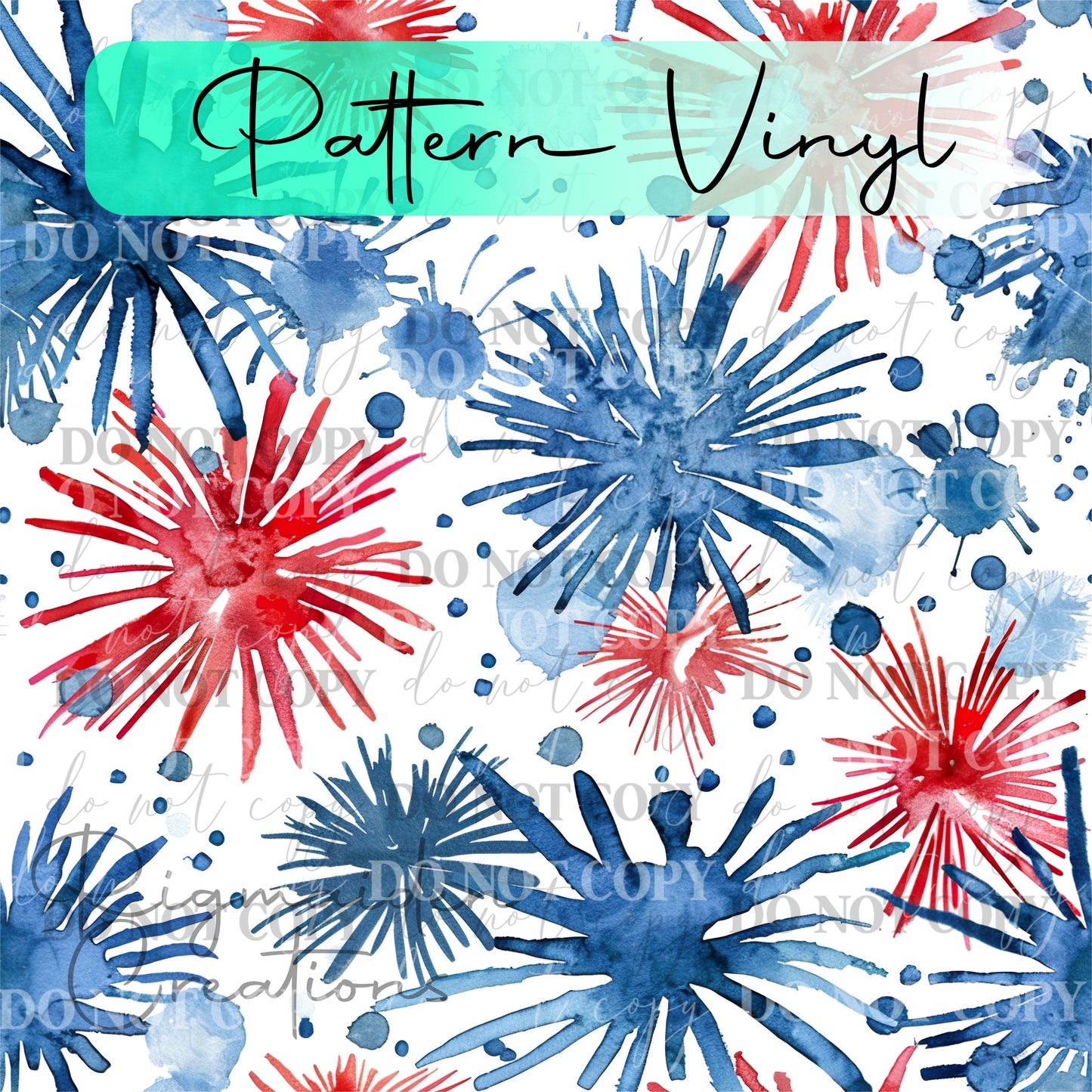 Patriotic Watercolor Fireworks Pattern Vinyl - 12x12