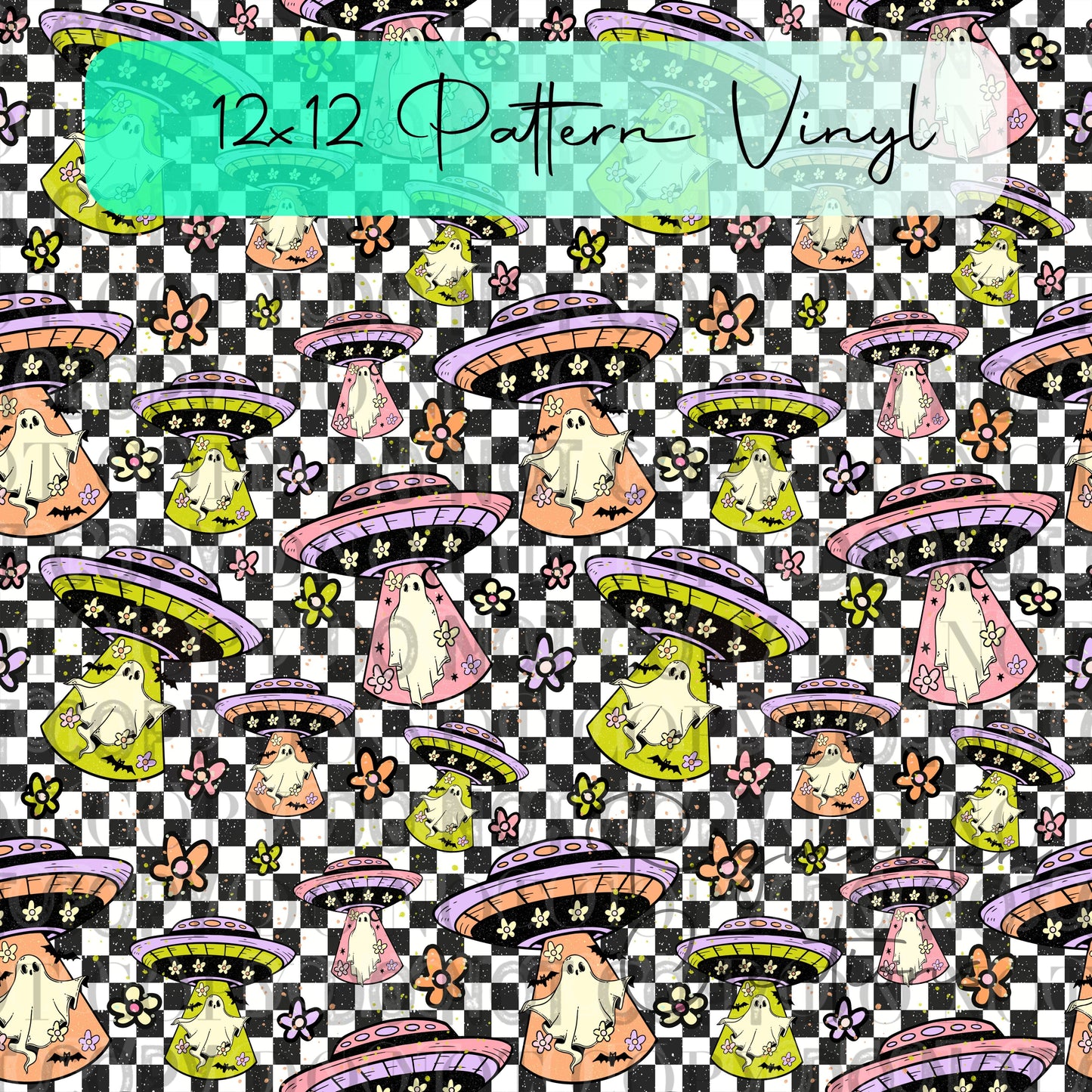 Spooky UFO Ghosts Pattern Vinyl - 12x12