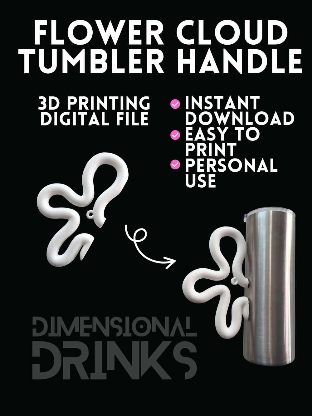 Flower Cloud Tumbler Handle Digital STL File