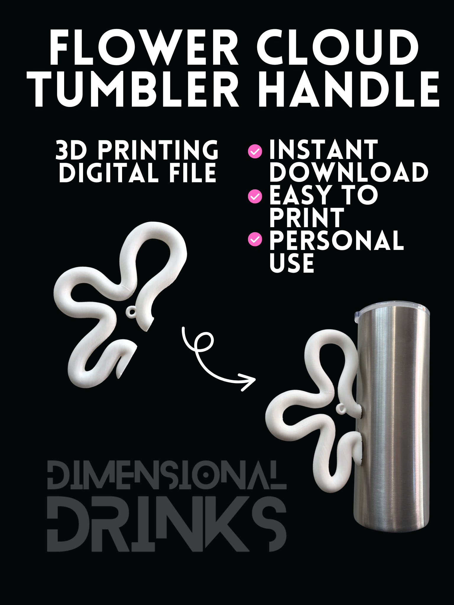 Flower Cloud Tumbler Handle Digital STL File