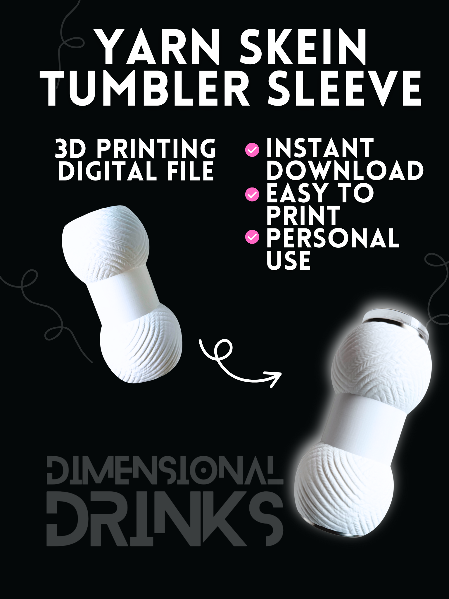 Yarn Skein 3D Tumbler Sleeve Digital STL File