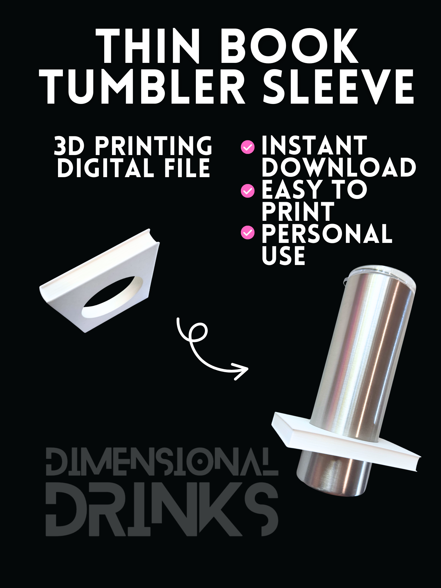Thin Book 3D Tumbler Sleeve Digital STL File