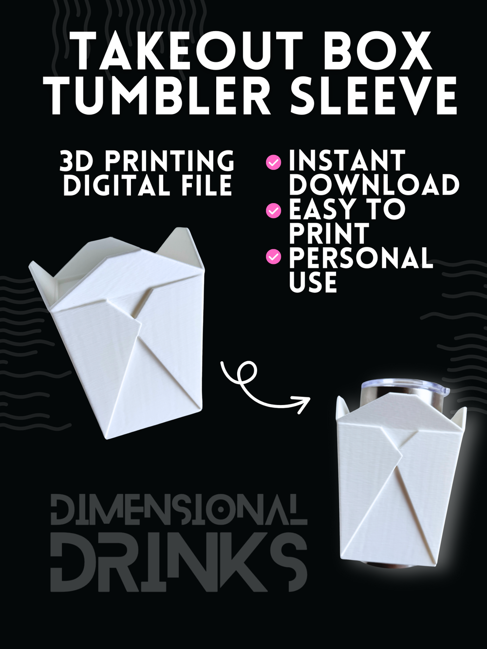 Takeout Box 3D Tumbler Sleeve Digital STL File