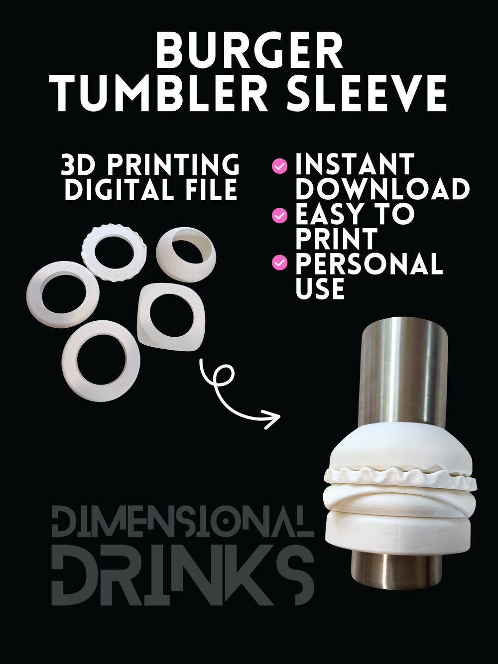 Burger 3D Tumbler Sleeve Digital STL File