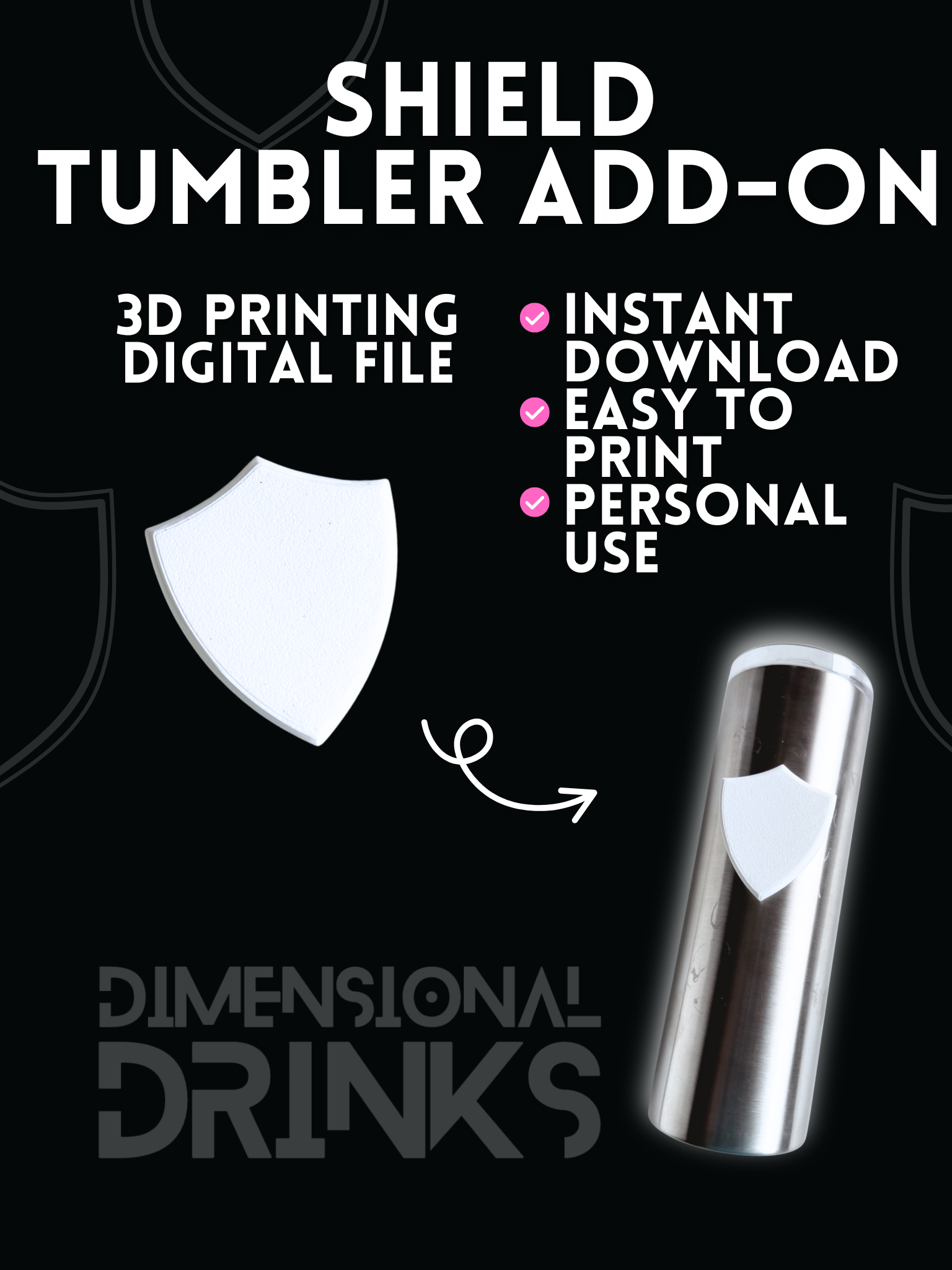 Shield Tumbler Add-on Digital STL File