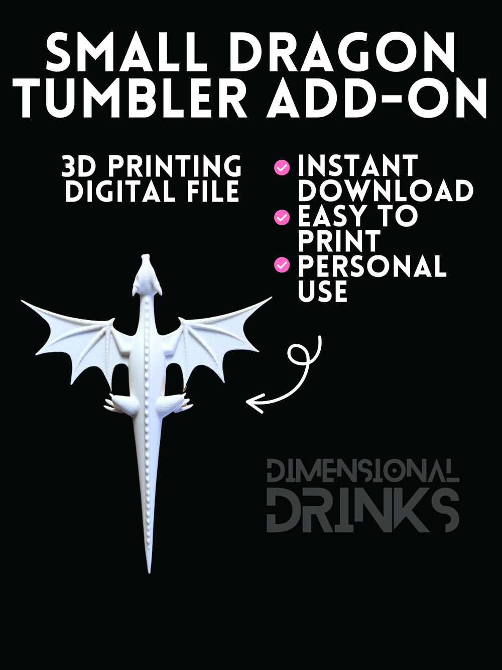 Small Dragon Tumbler Add-On Digital STL File