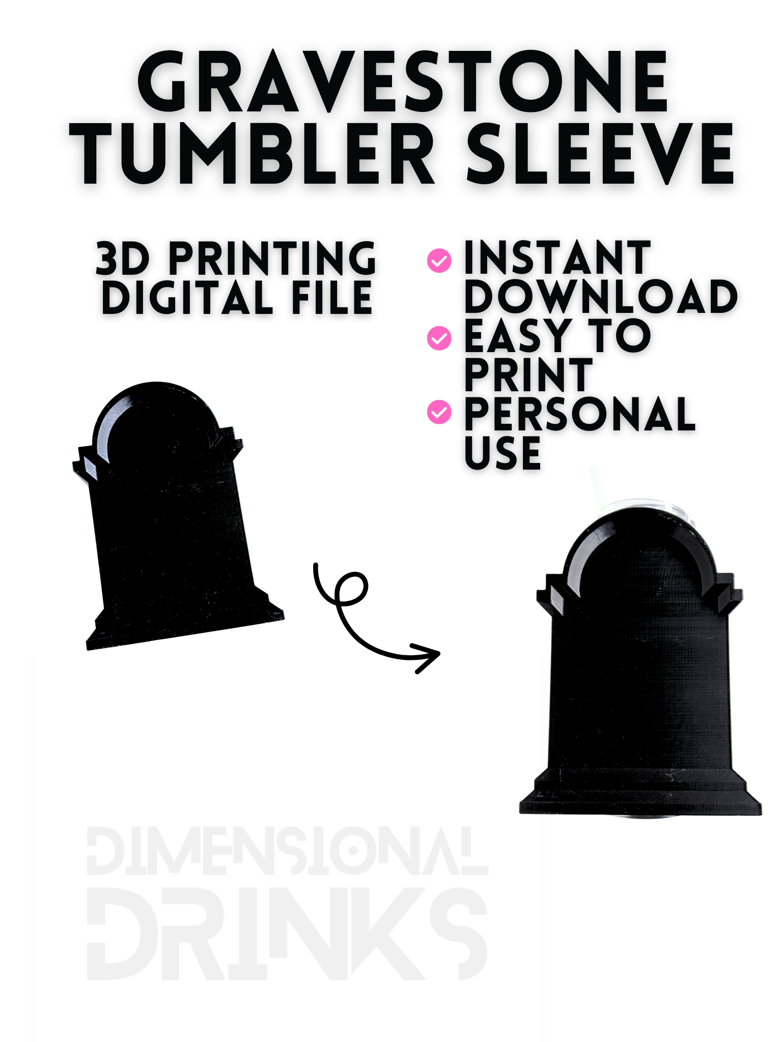 Gravestone 3D Tumbler Sleeve Digital STL File