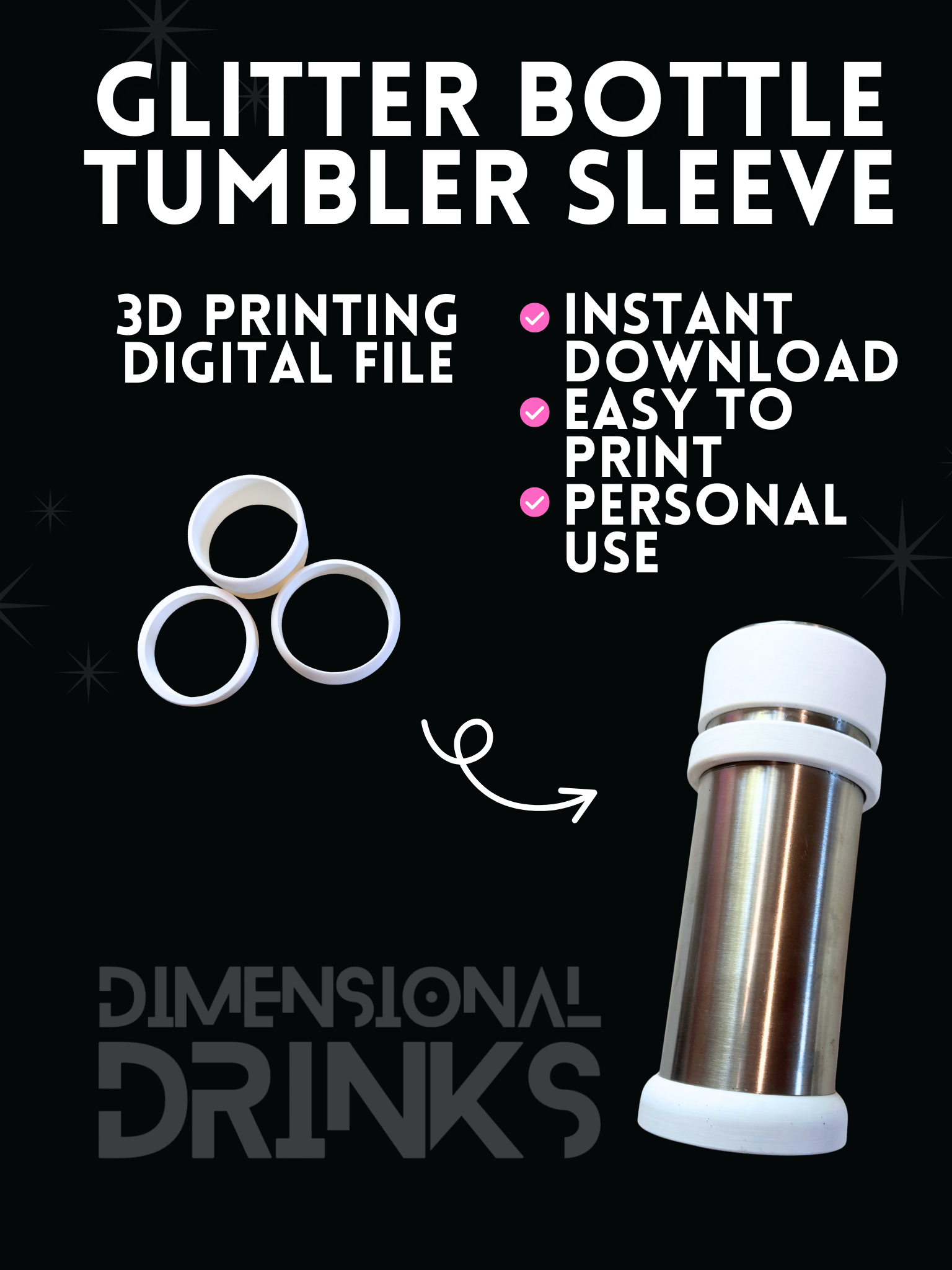 Glitter Bottle 3D Tumbler Sleeve Digital STL File