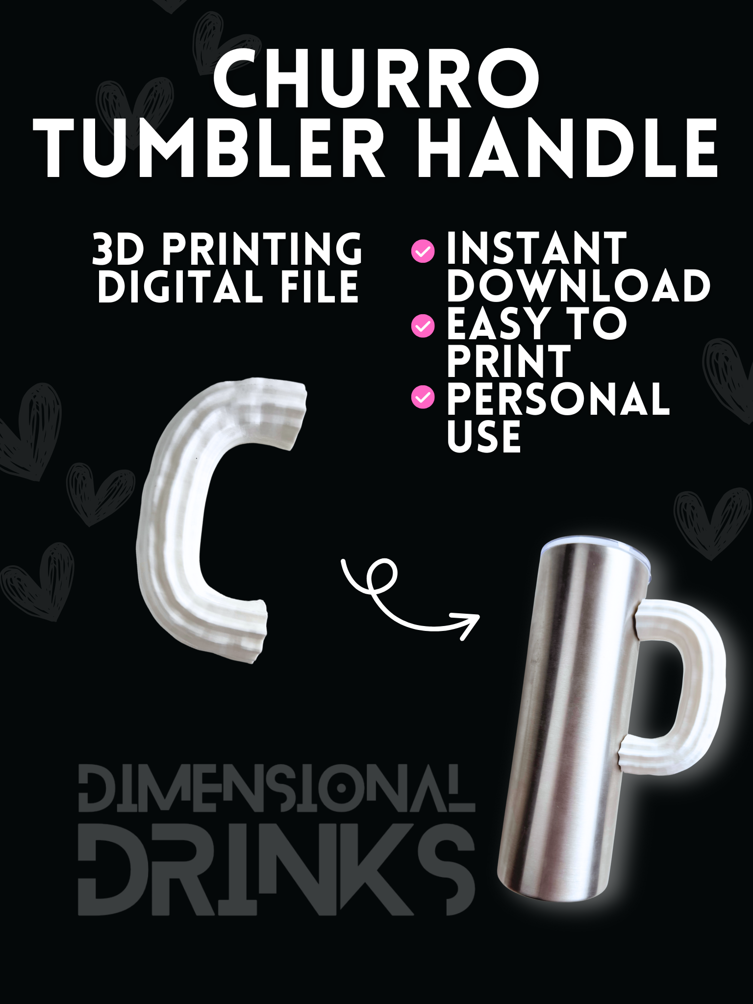 Churro Tumbler Handle Digital STL File