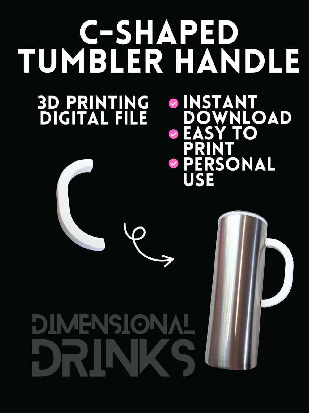 C-Shaped Tumbler Handle Digital STL File