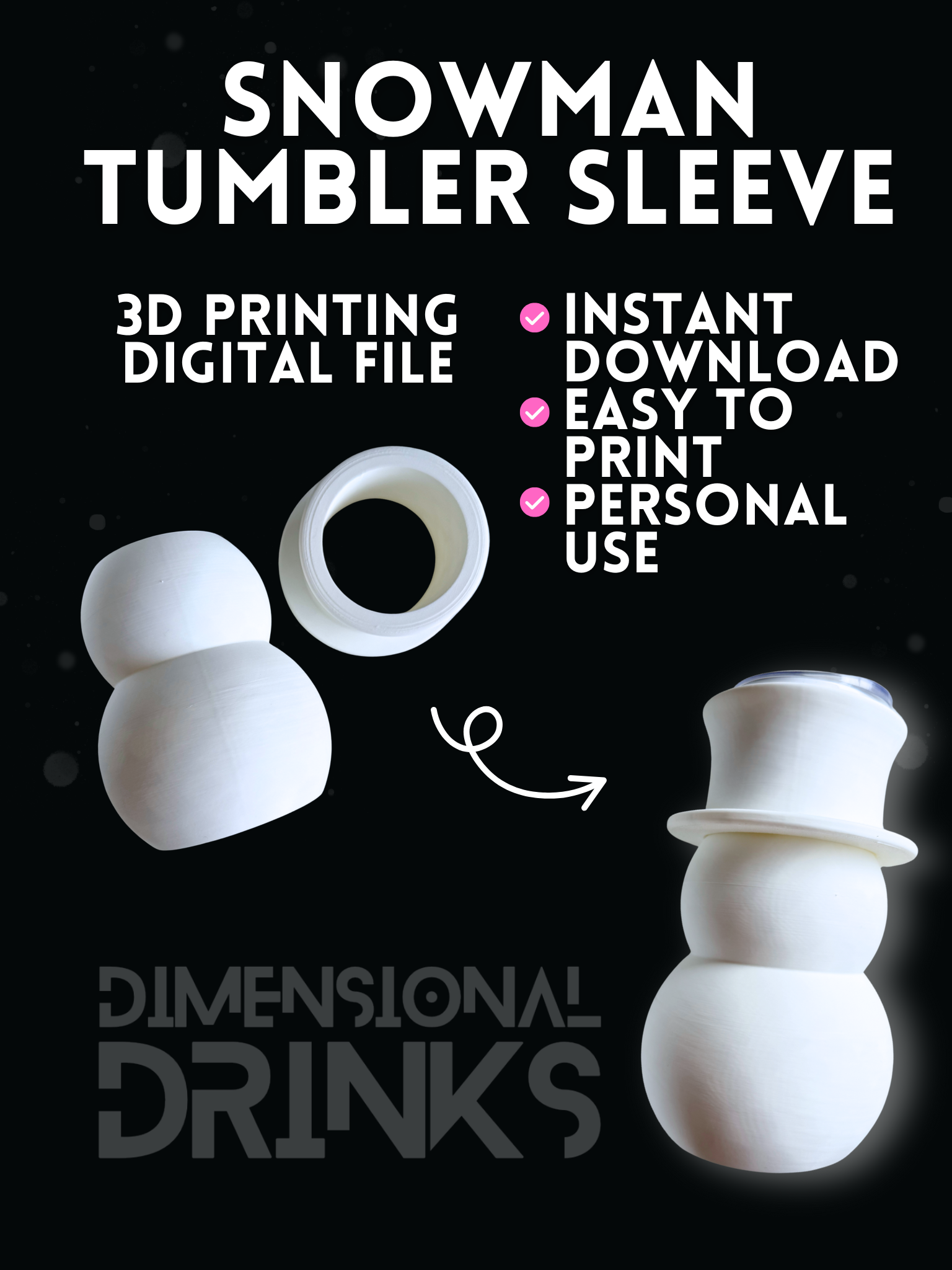 Snowman 3D Tumbler Sleeve Digital STL File