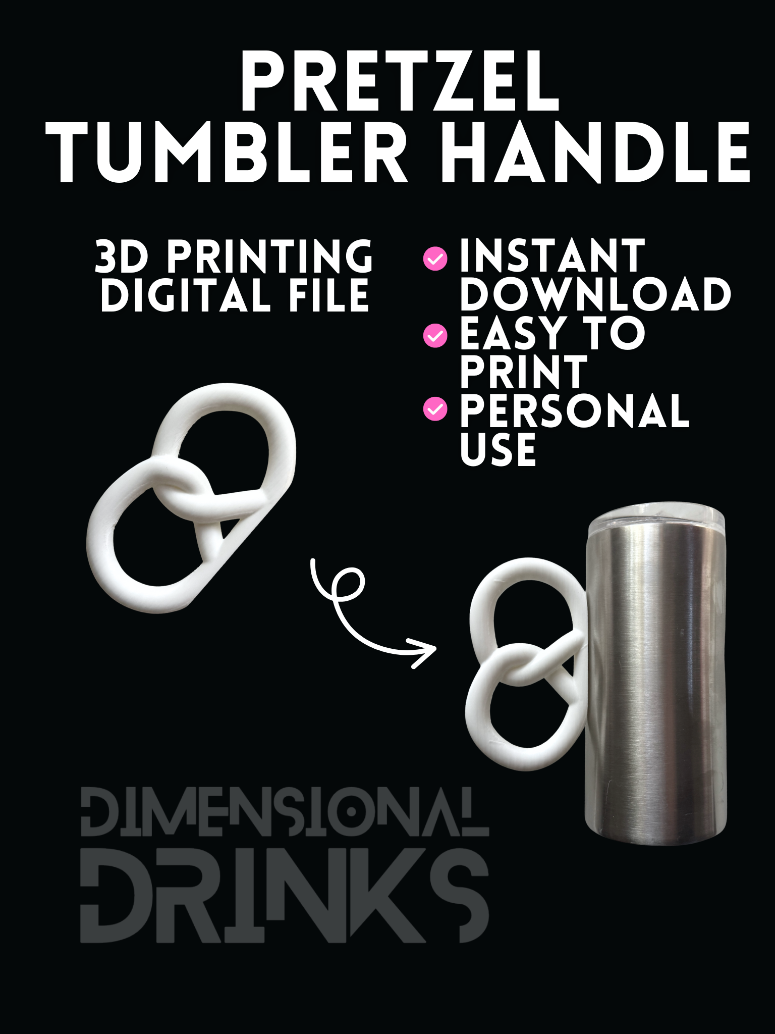 Pretzel Tumbler Handle Digital STL File
