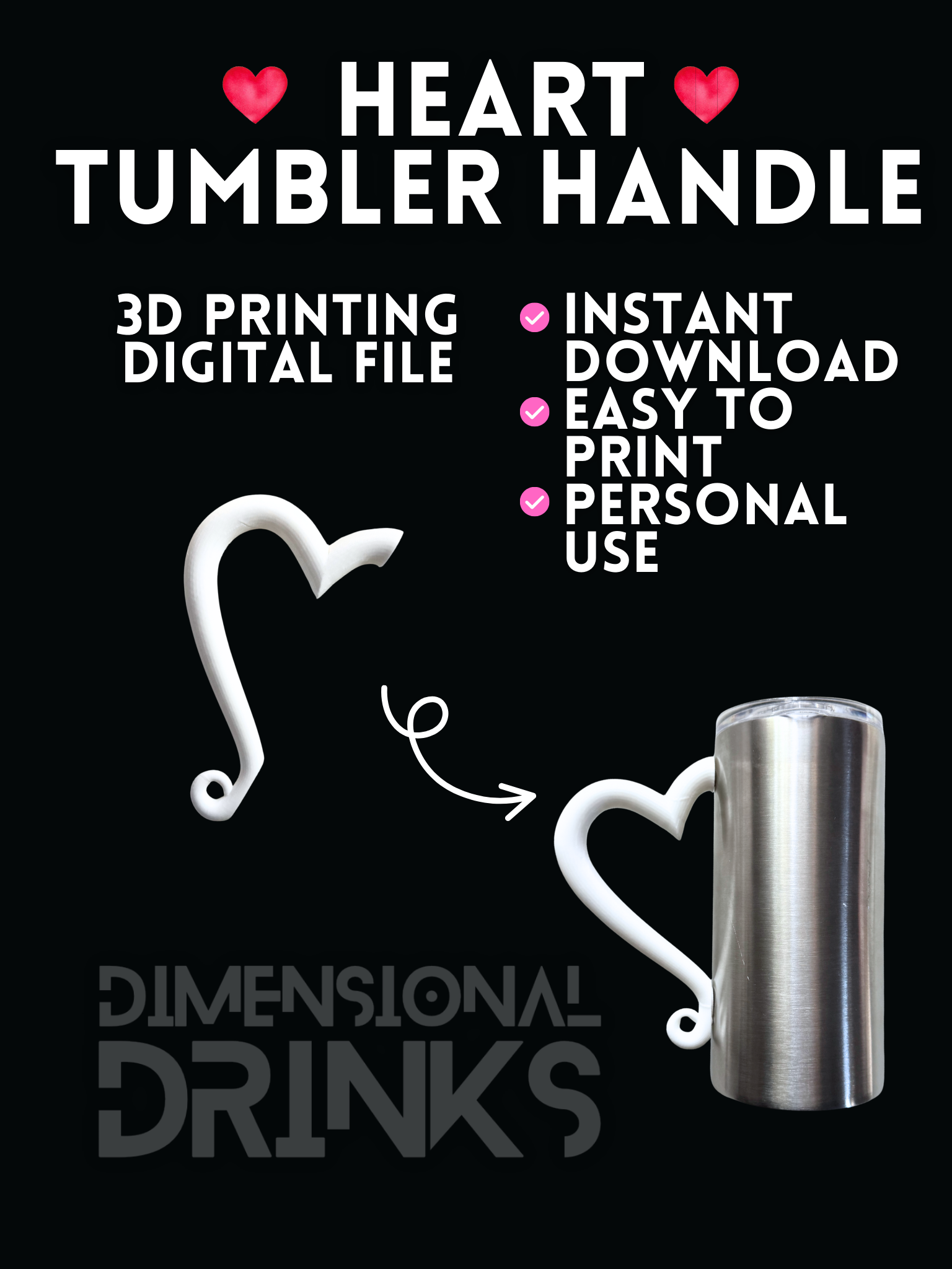 Heart Tumbler Handle Digital STL File