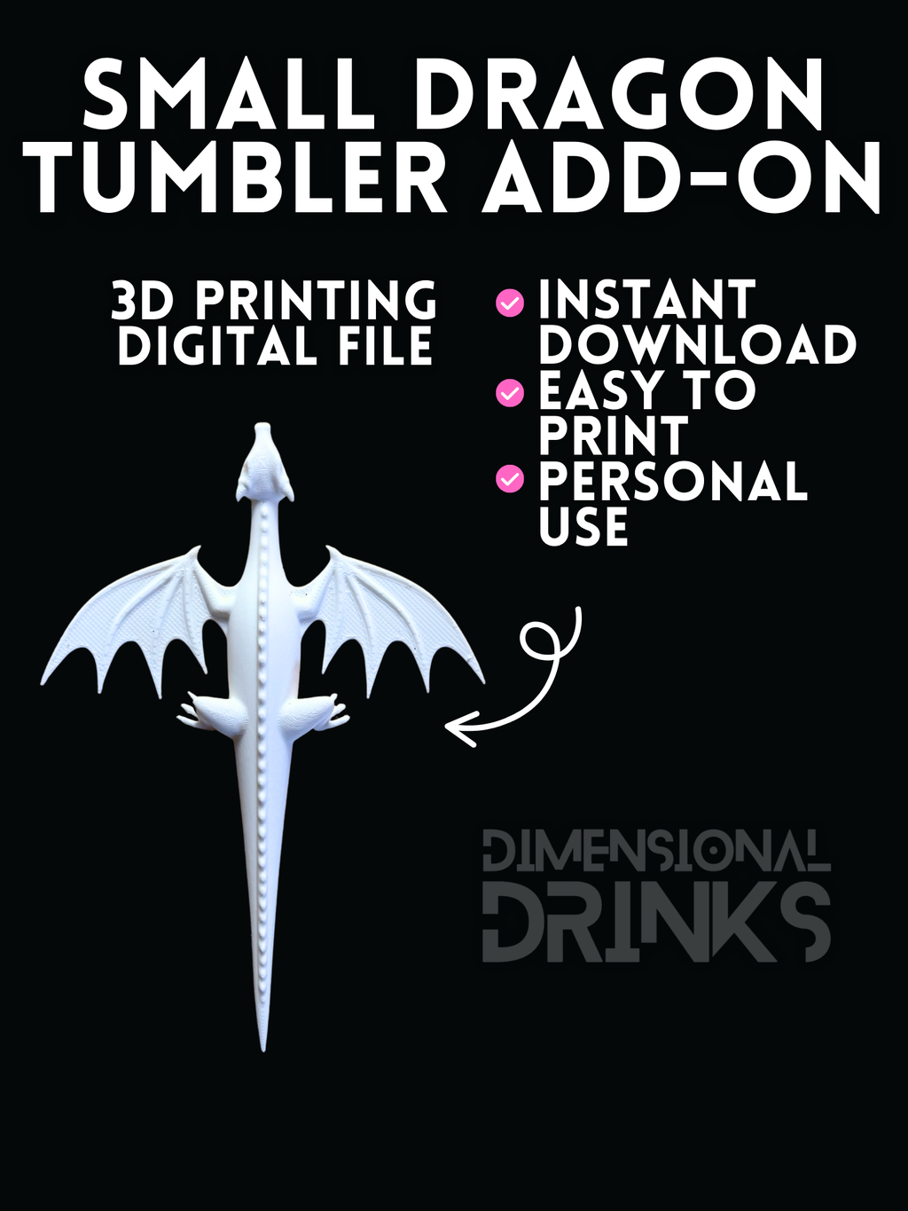 Small Dragon Tumbler Add-On Digital STL File