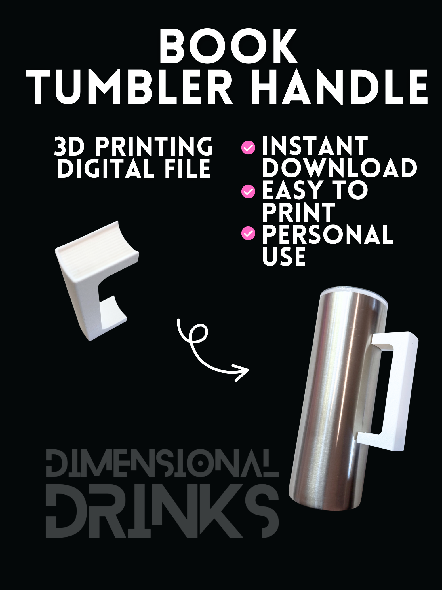 Book Tumbler Handle Digital STL File