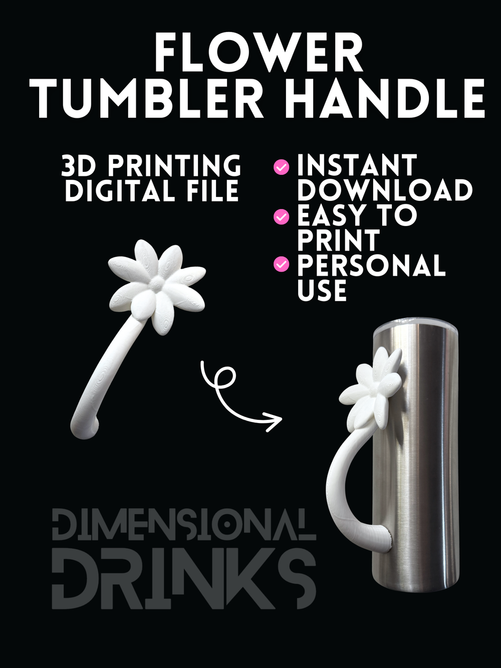 Flower Tumbler Handle Digital STL File