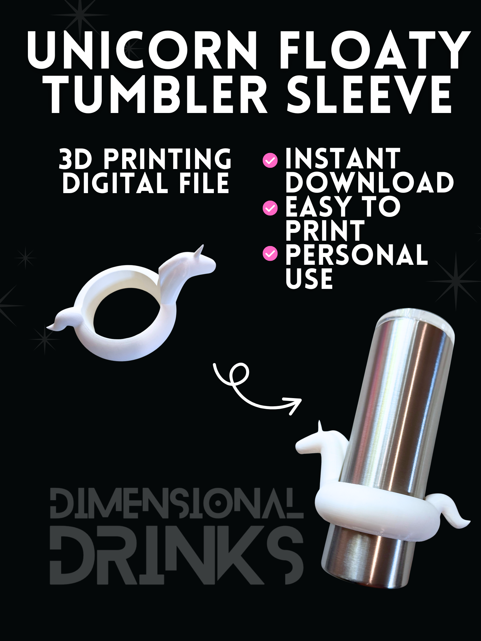 Unicorn Floaty 3D Tumbler Sleeve Digital STL File