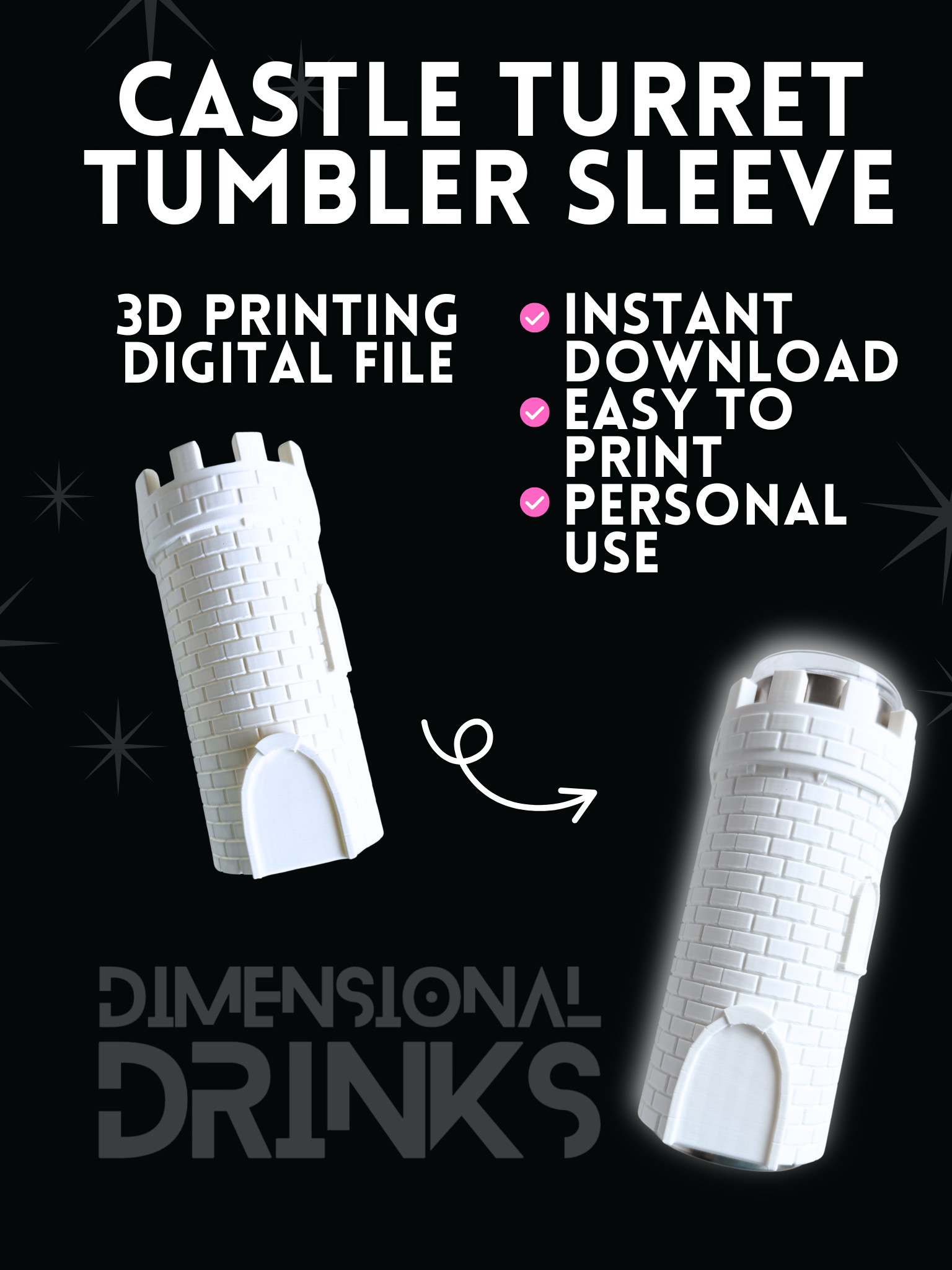 Castle Turret 3D Tumbler Sleeve Digital STL File