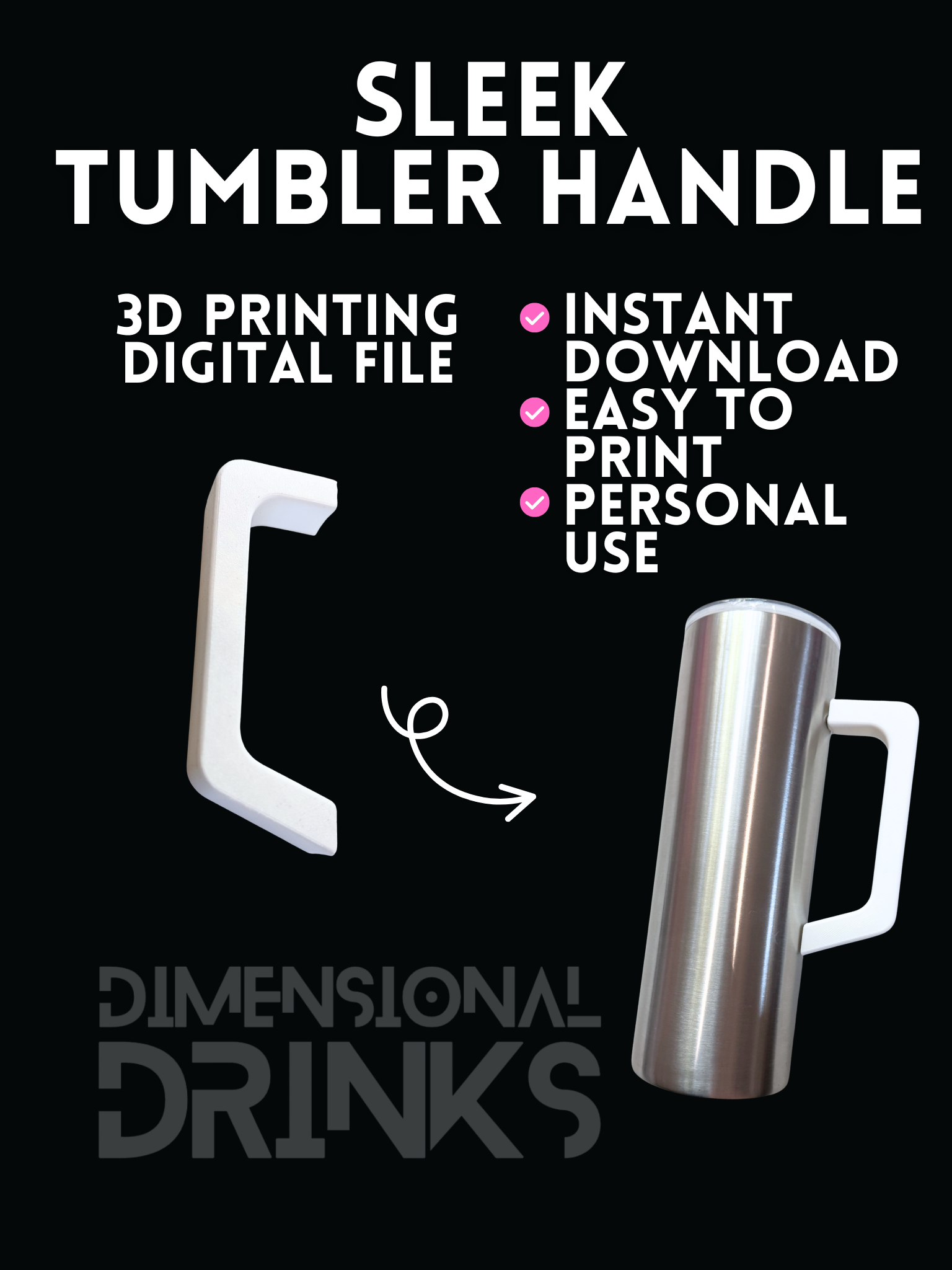 Sleek Tumbler Handle Digital STL File