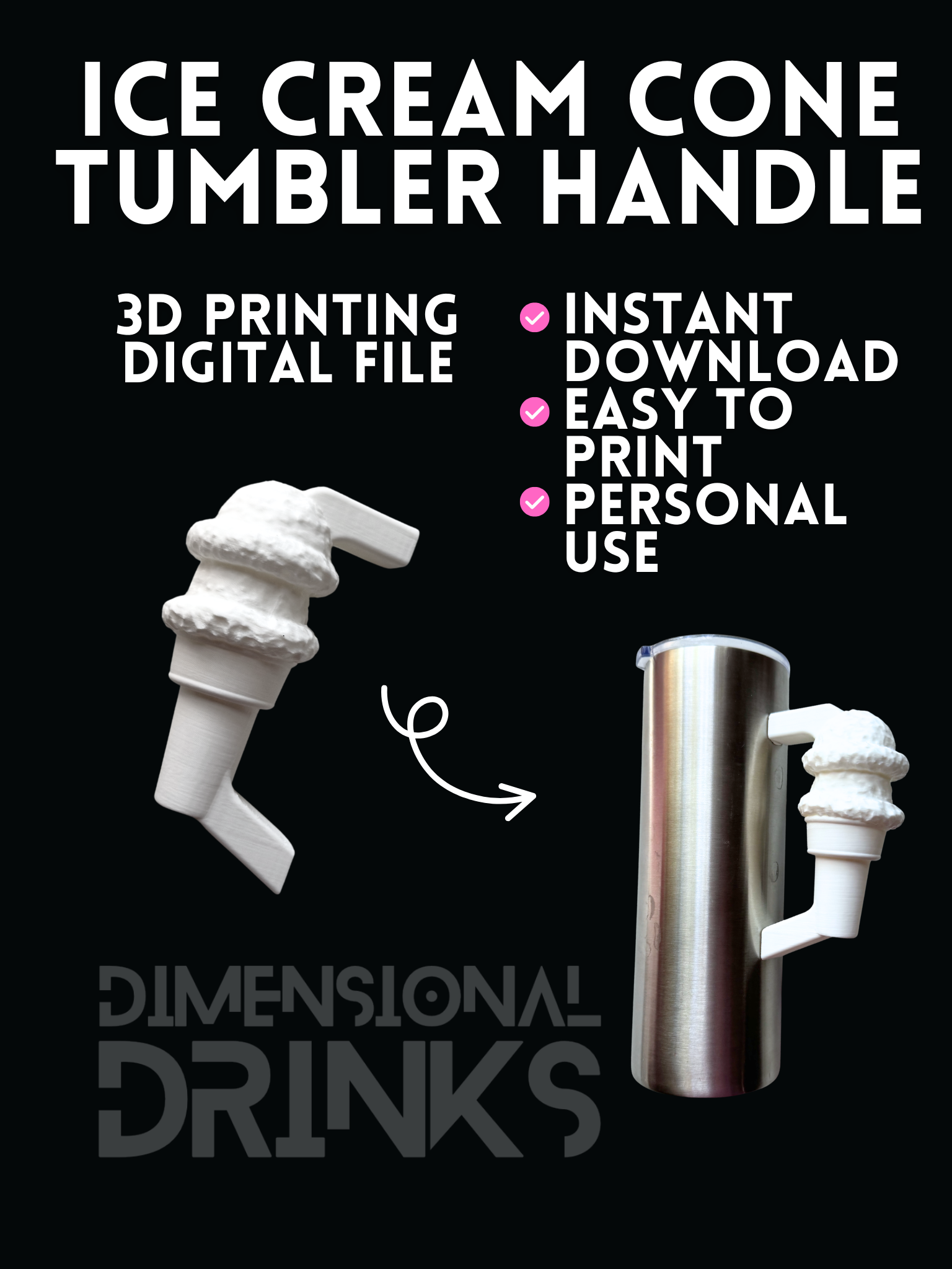 Ice Cream Tumbler Handle Digital STL File