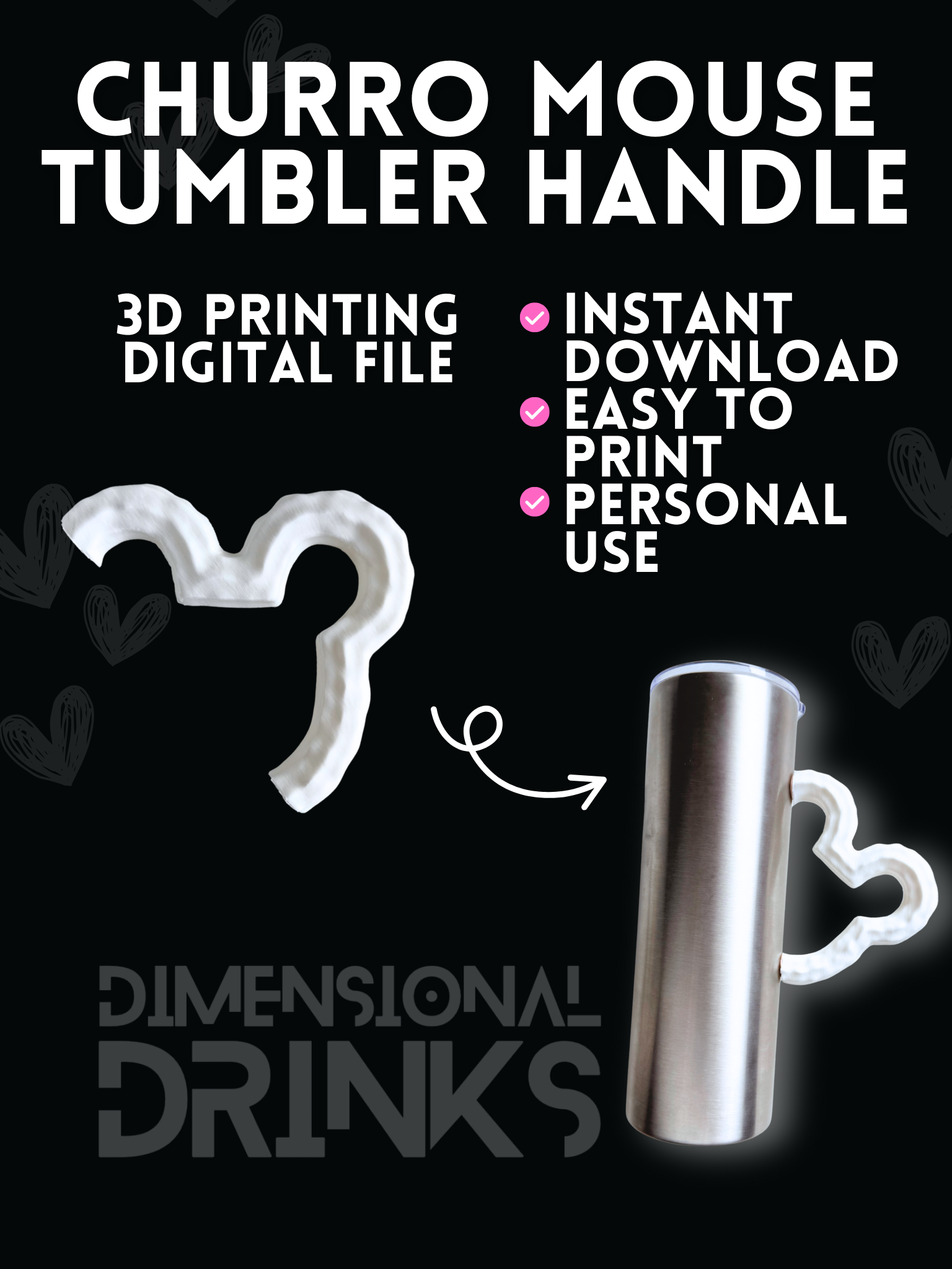 Mouse Churro Tumbler Handle Digital STL File