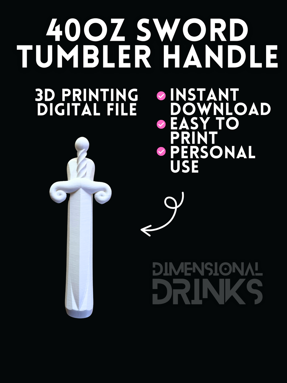 Sword 40oz Tumbler Handle Digital STL File