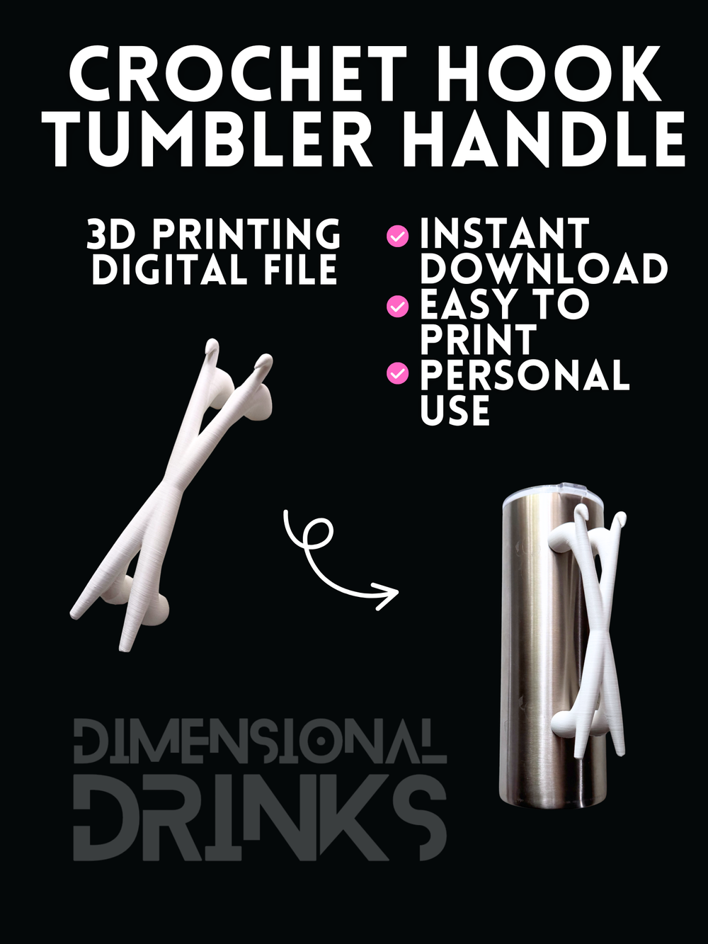 Crochet Hook Tumbler Handle Digital STL File