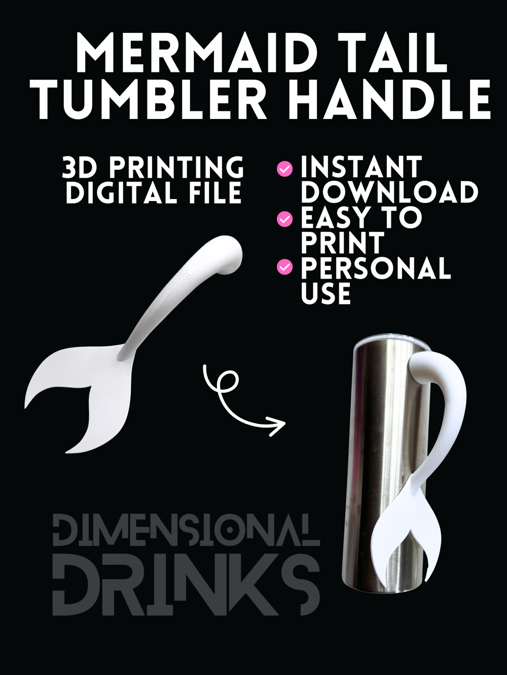 Mermaid Tail Tumbler Handle Digital STL File