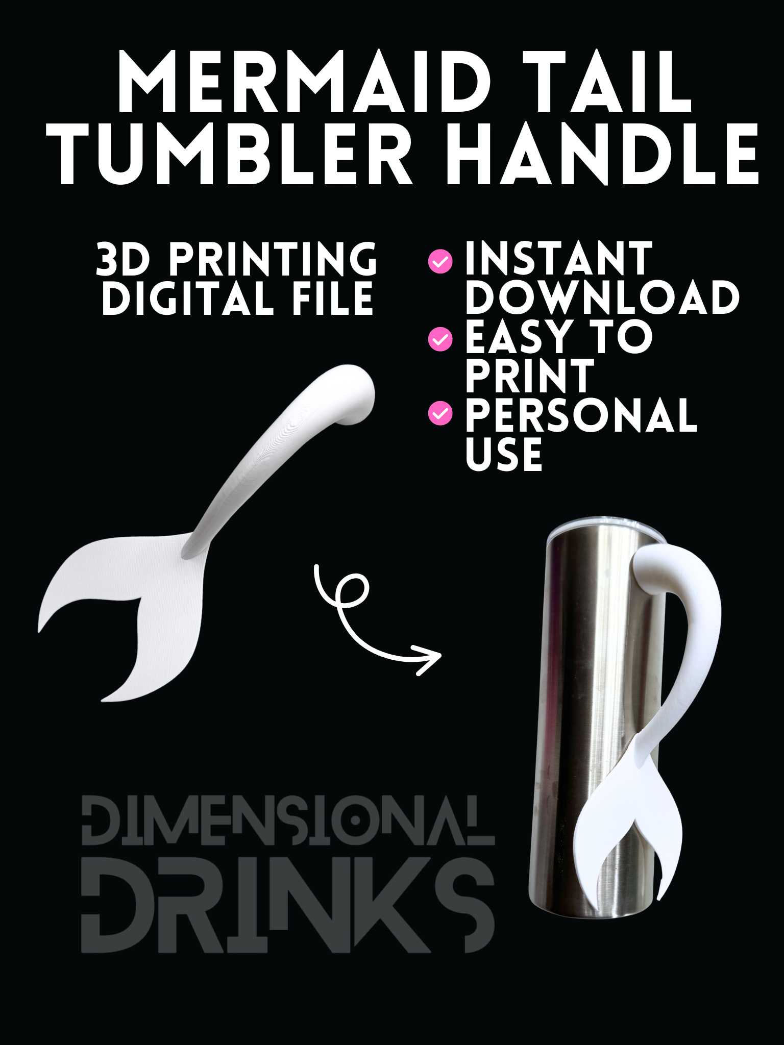 Mermaid Tail Tumbler Handle Digital STL File