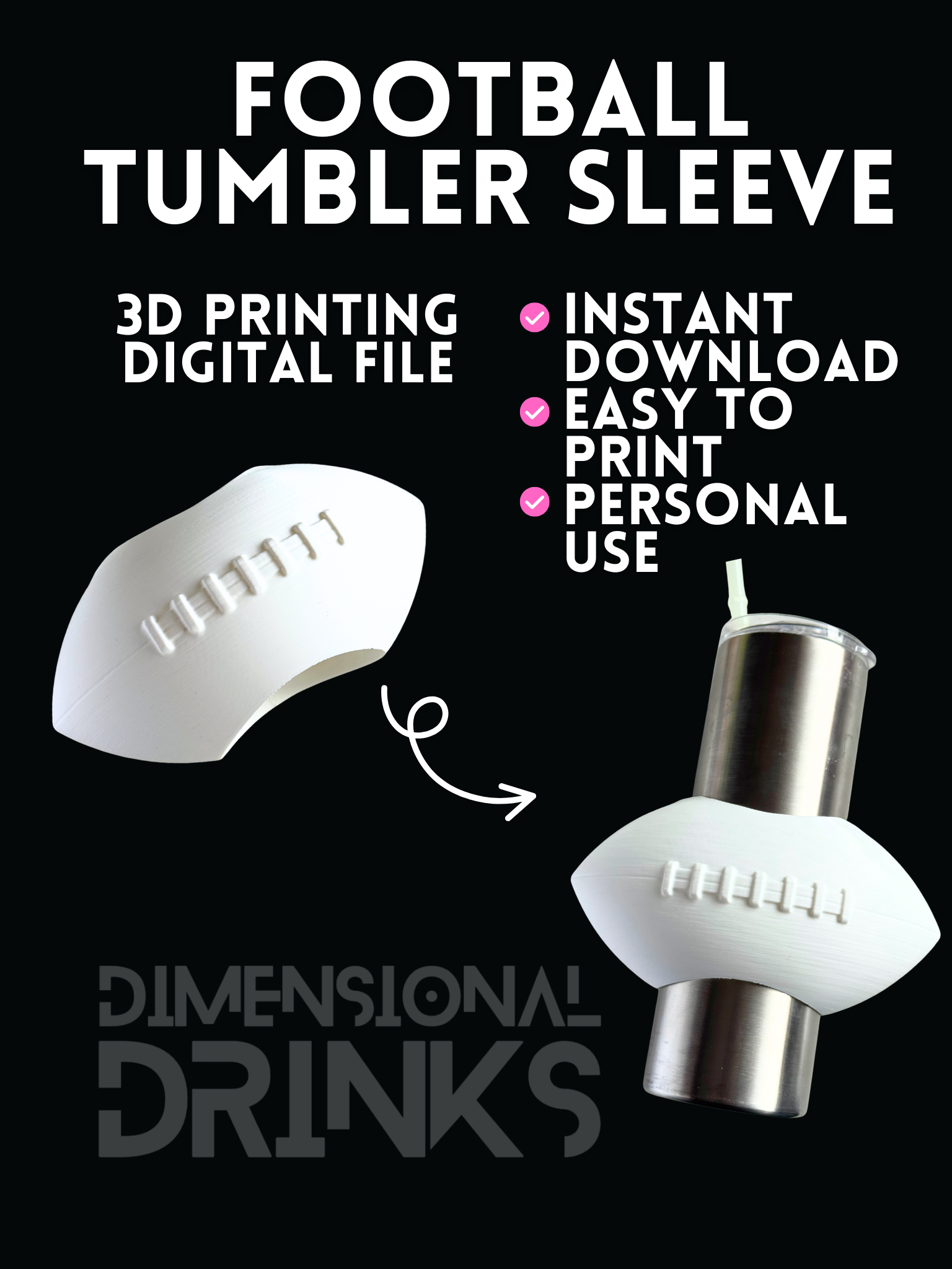 Football 3D Tumbler Sleeve Digital STL File