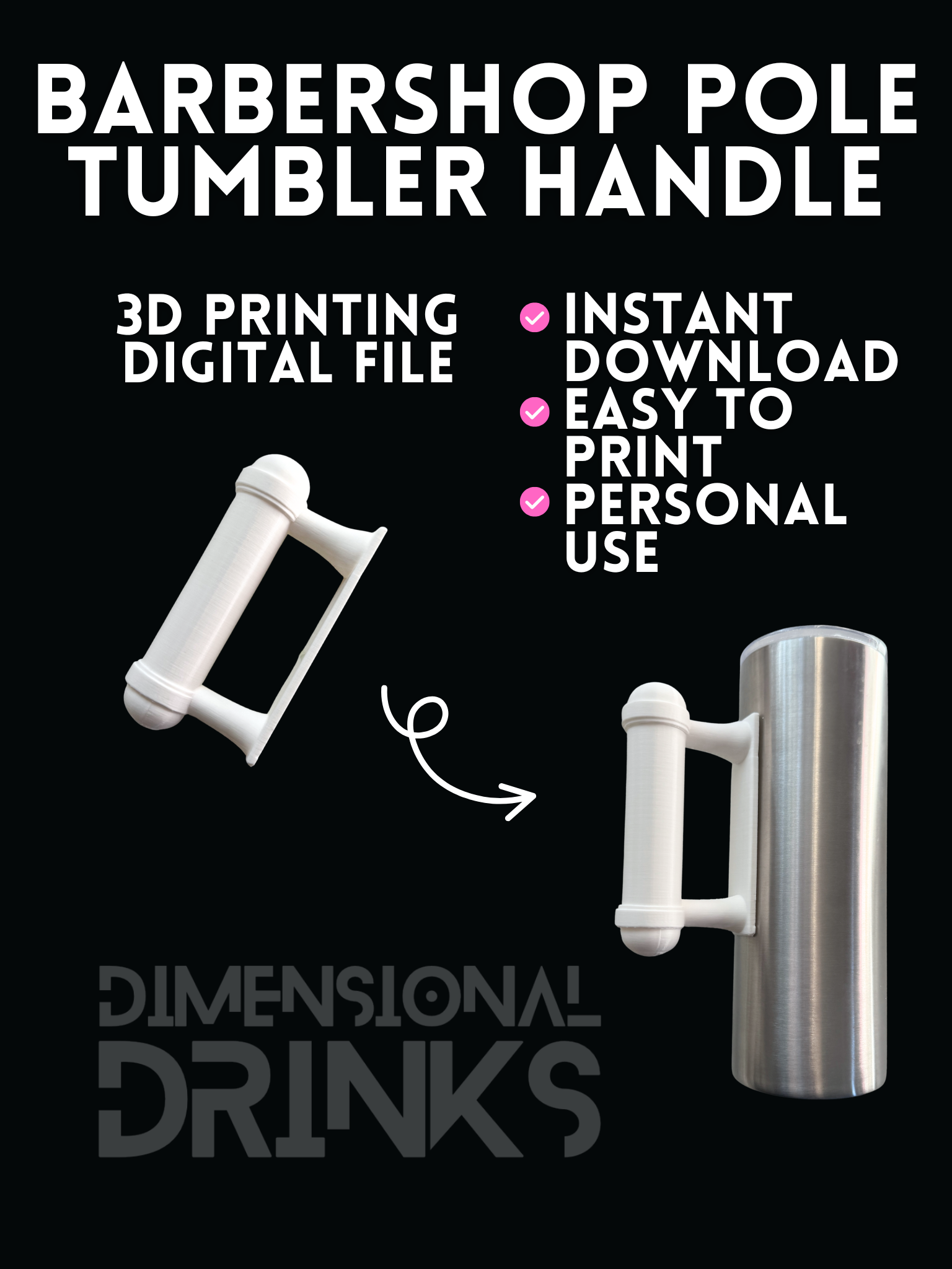 Barbershop Pole Tumbler Handle Digital STL File