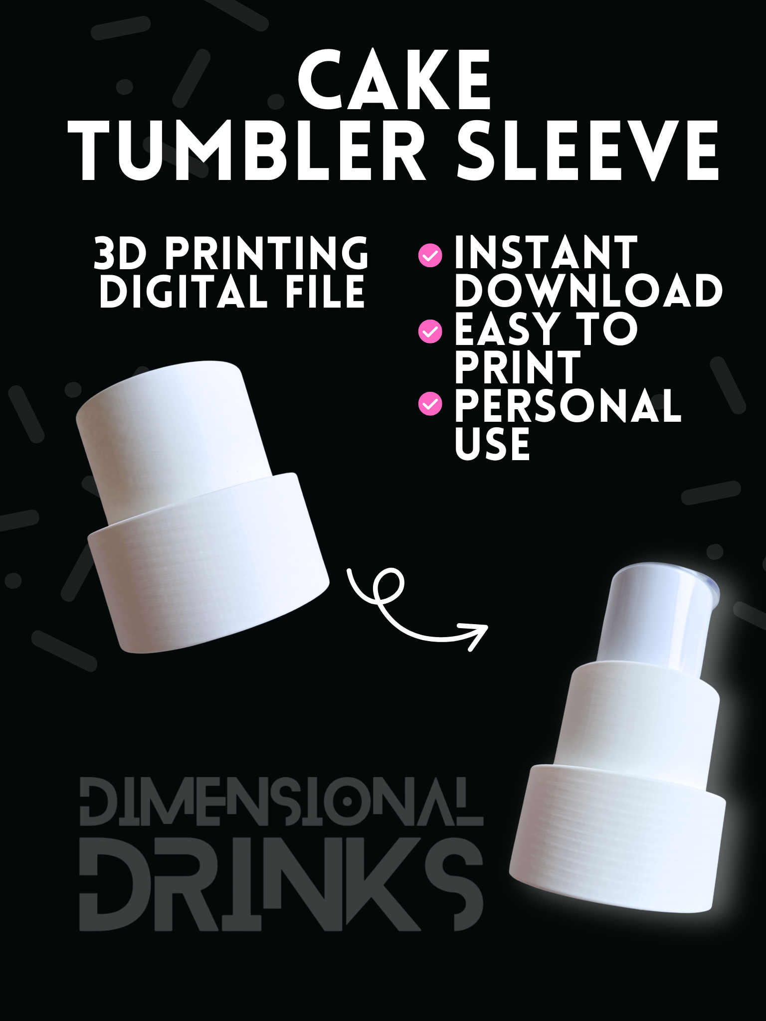 Cake 3D Tumbler Sleeve Digital STL File