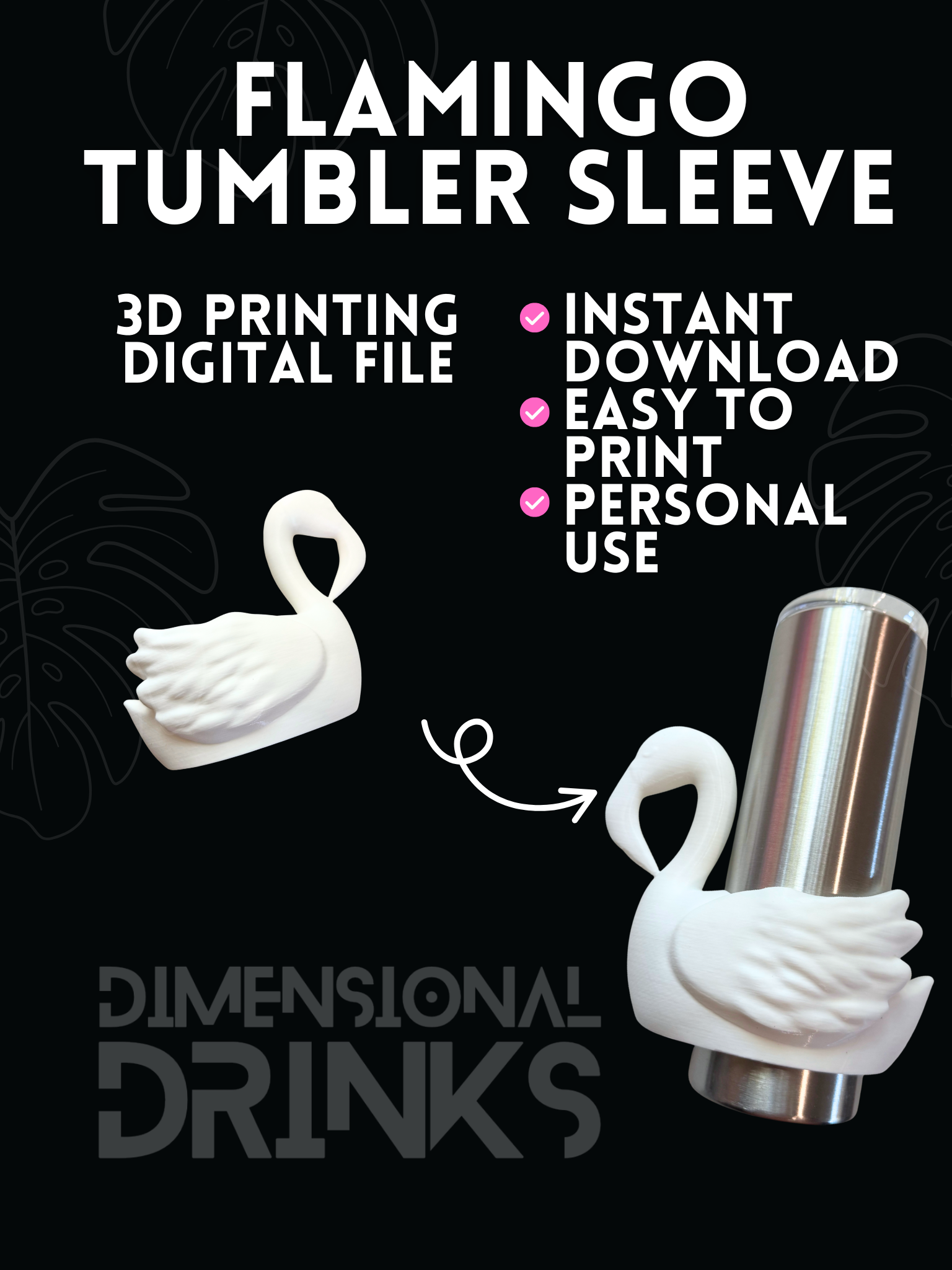 Flamingo 3D Tumbler Sleeve Digital STL File