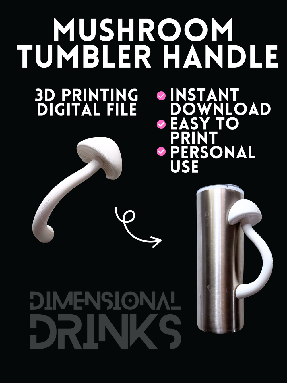 Mushroom Tumbler Handle Digital STL File