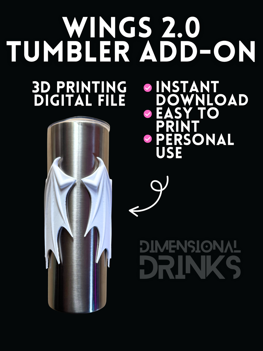 Wings 2.0 Tumbler Add-on Digital STL File
