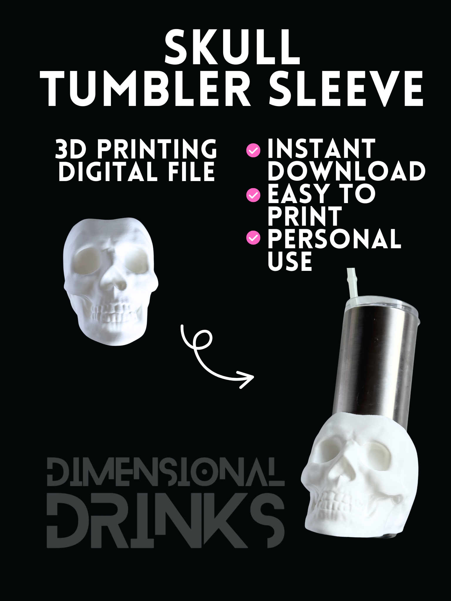 Skull 3D Tumbler Sleeve Digital STL File