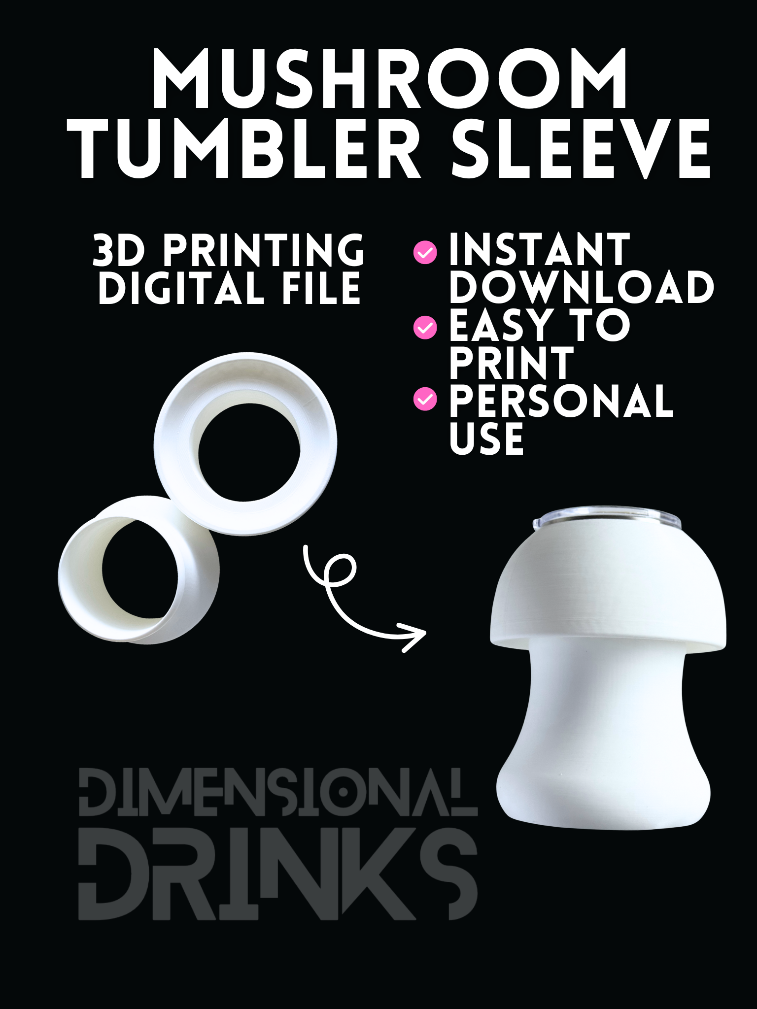 Mushroom 3D Tumbler Sleeve Digital STL File