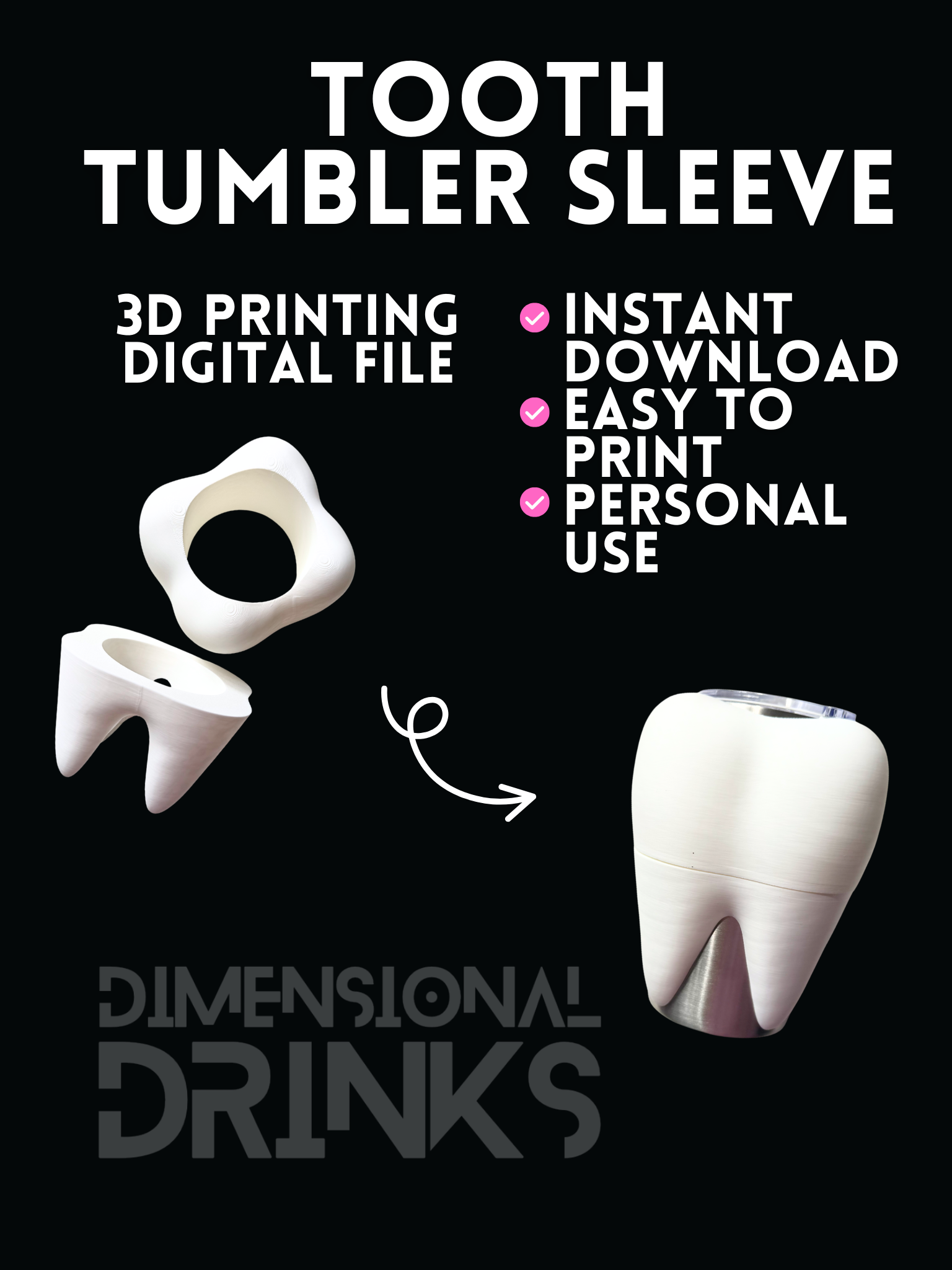 Tooth 3D Tumbler Sleeve Digital STL File