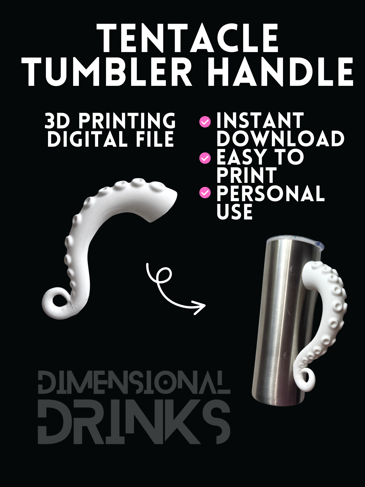 Tentacle Tumbler Handle Digital STL File