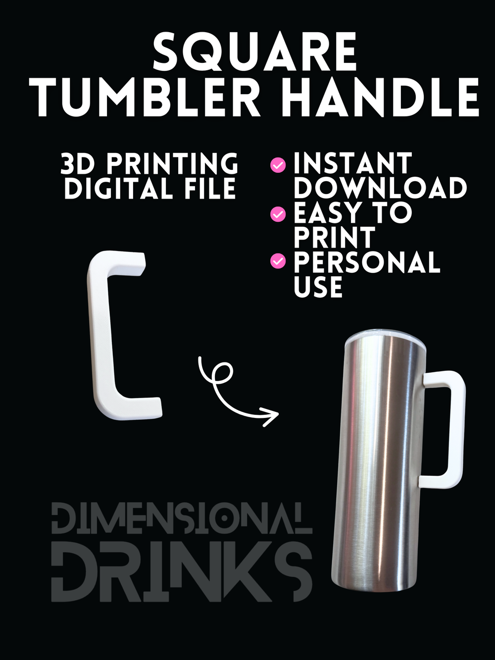 Square Tumbler Handle Digital STL File