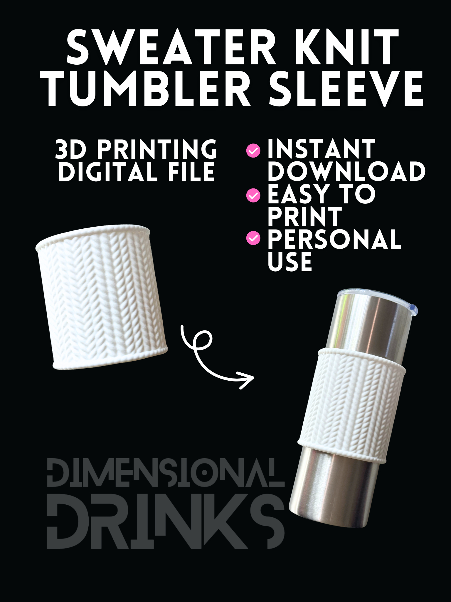 Sweater Knit 3D Tumbler Sleeve Digital STL File