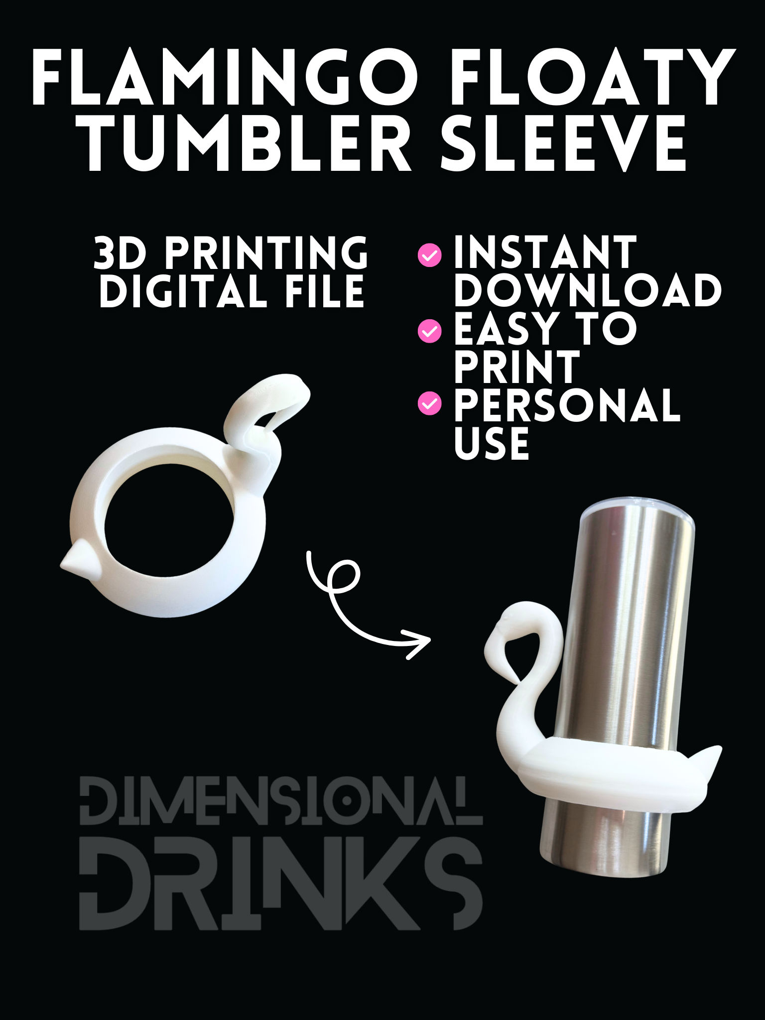 Flamingo Floaty 3D Tumbler Sleeve Digital STL File