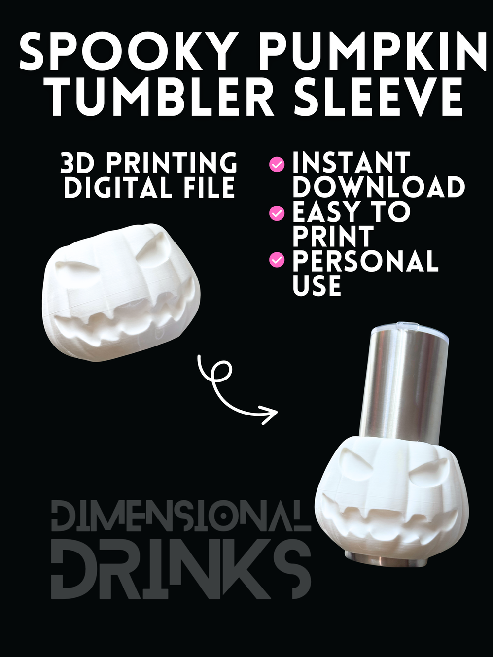 Spooky Pumpkin 3D Tumbler Sleeve Digital STL File