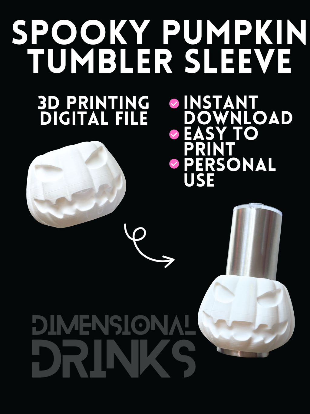 Spooky Pumpkin 3D Tumbler Sleeve Digital STL File