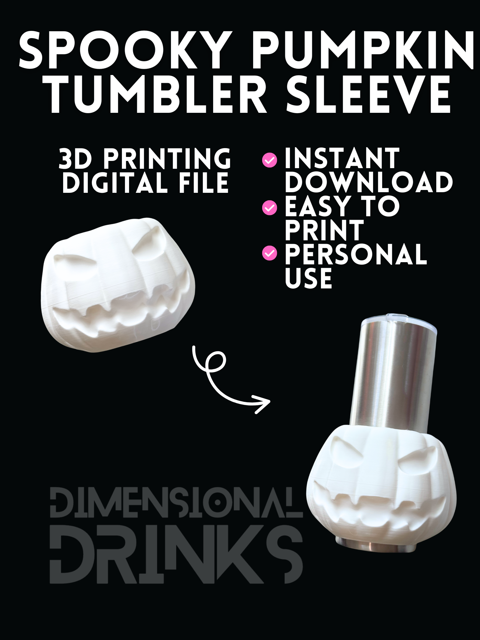 Spooky Pumpkin 3D Tumbler Sleeve Digital STL File