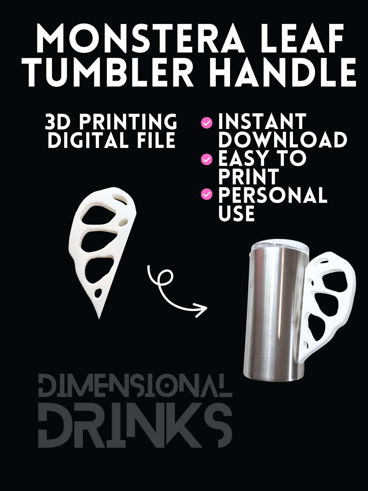 Monstera Tumbler Handle Digital STL File