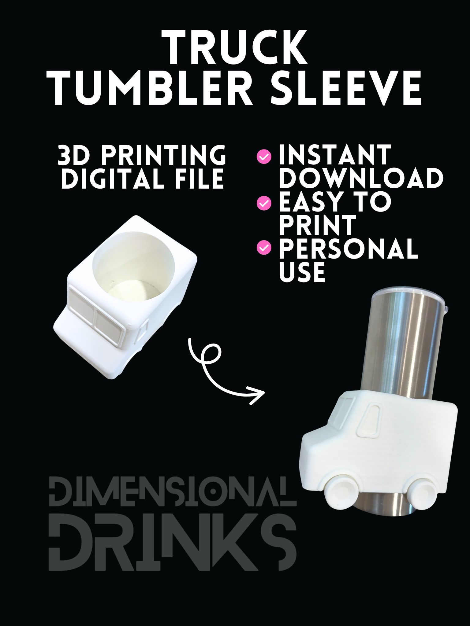 Truck 3D Tumbler Sleeve Digital STL File