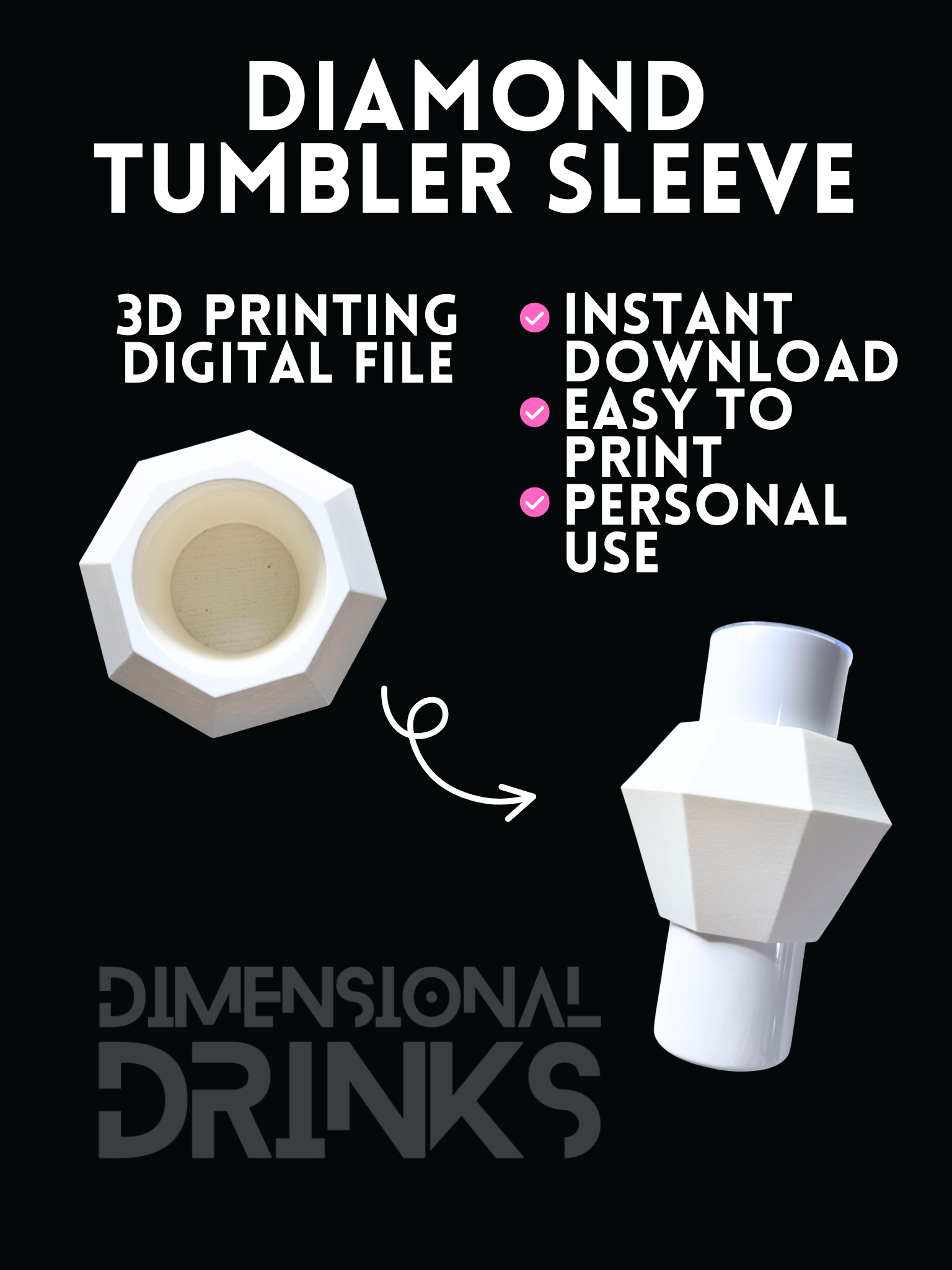 Diamond 3D Tumbler Sleeve Digital STL File