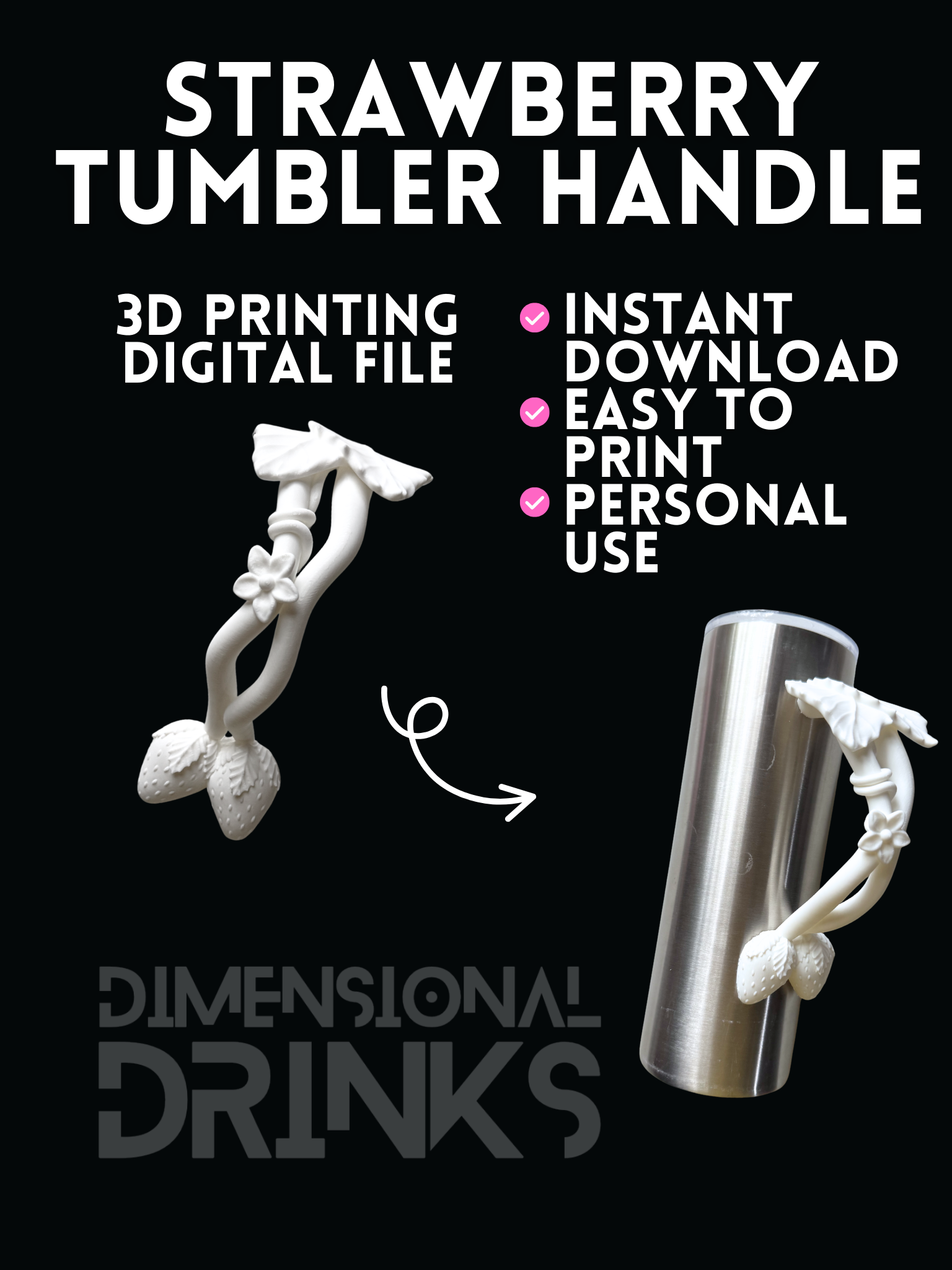 Strawberry Tumbler Handle Digital STL File